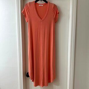 Charlotte Avery Peach V-neck T-Shirt Midi Dress with Pockets, Size Small